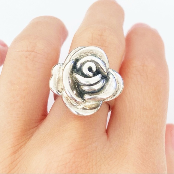 Sterling silver large rose design statement ring size 7 - Picture 5 of 9